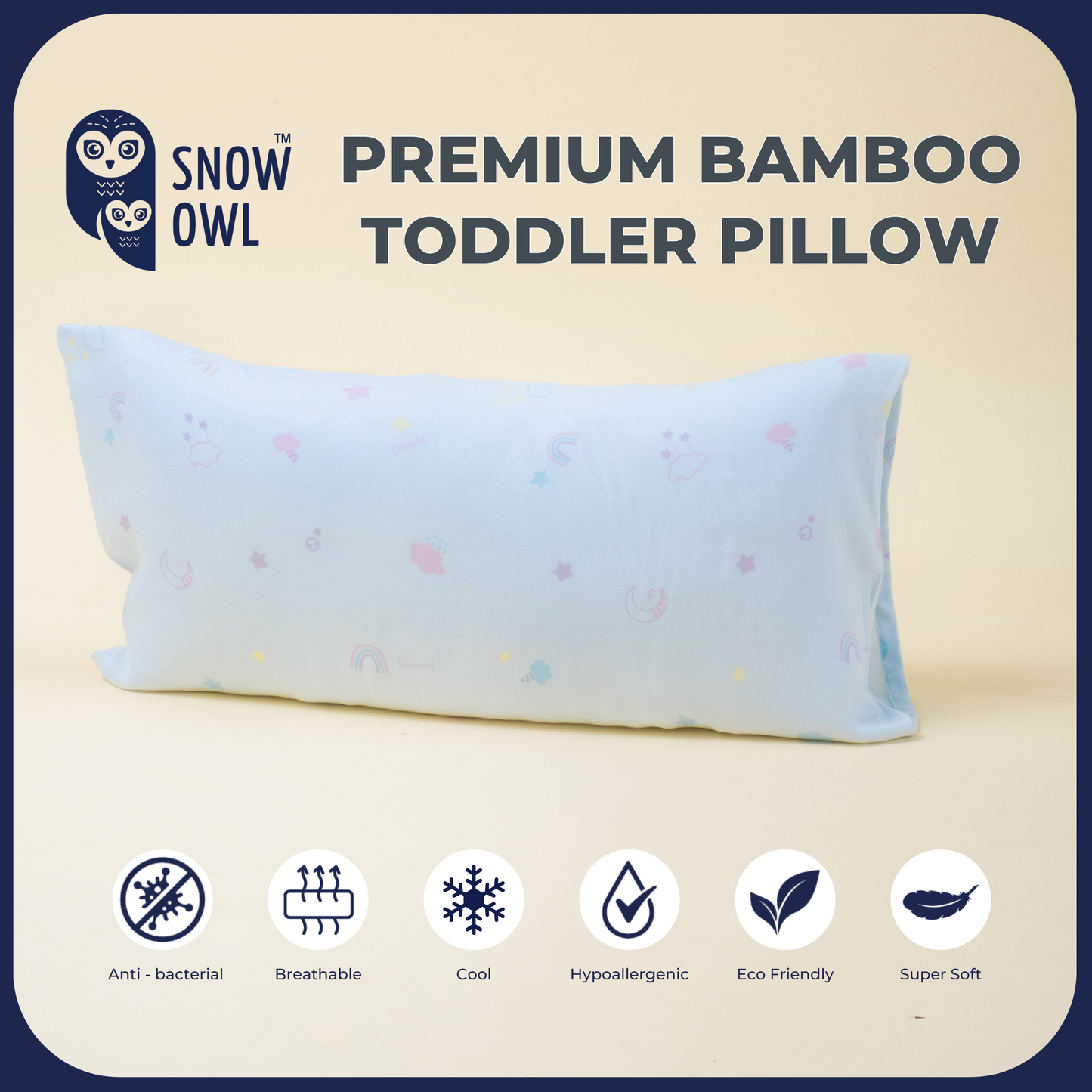 SNOW OWL BAMBOO Toddler Pillow - Lovely Sky Blue