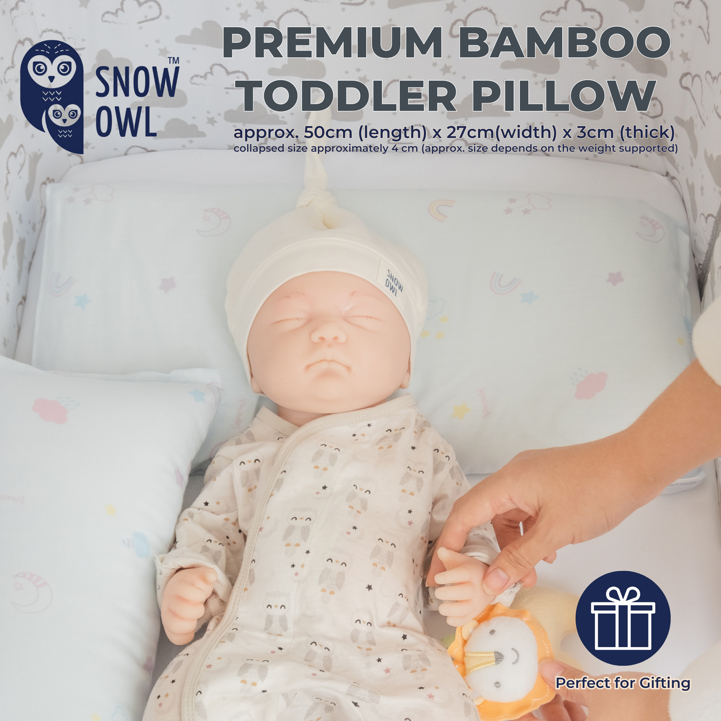 SNOW OWL BAMBOO Toddler Pillow - Lovely Sky Blue