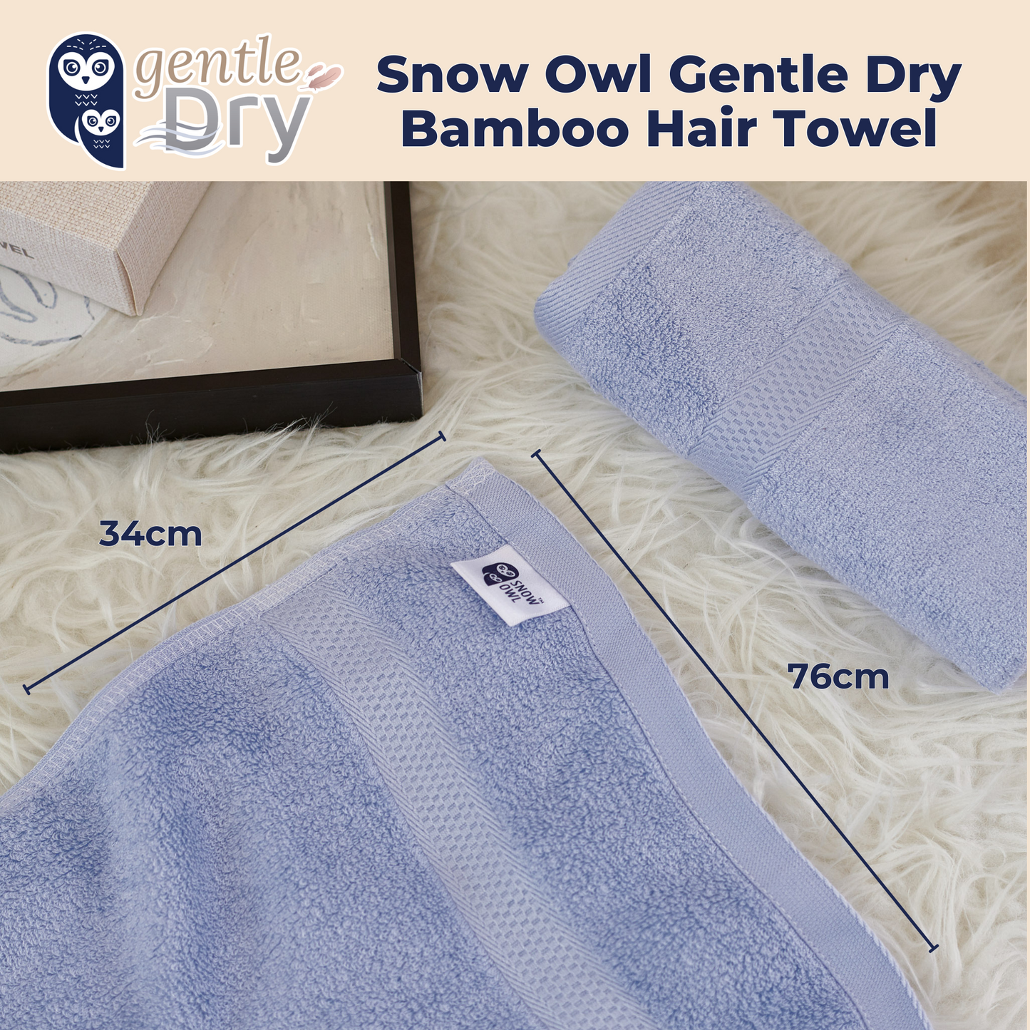 Snow Owl Gentle Dry Bamboo Hair Towel - Blue