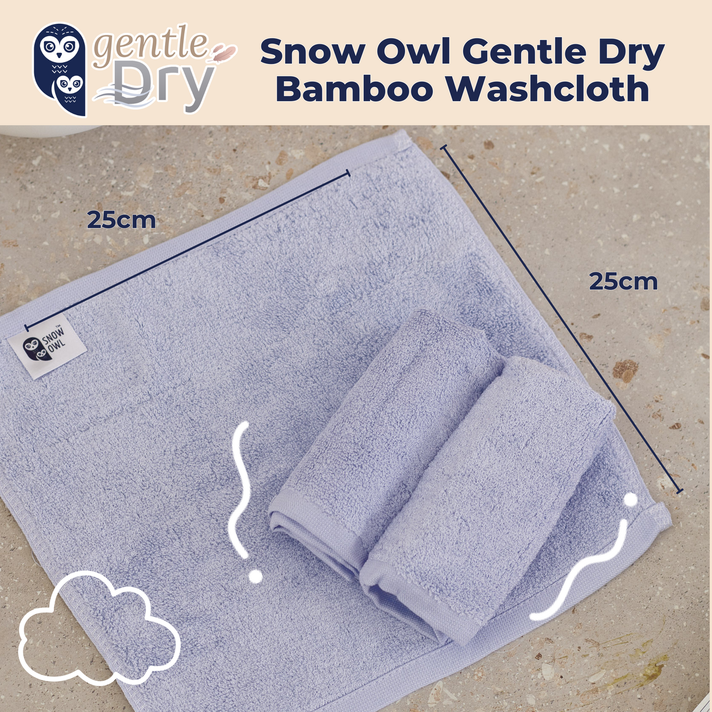 Snow Owl Gentle Dry Bamboo Washcloth - Blue (Pack of 3)