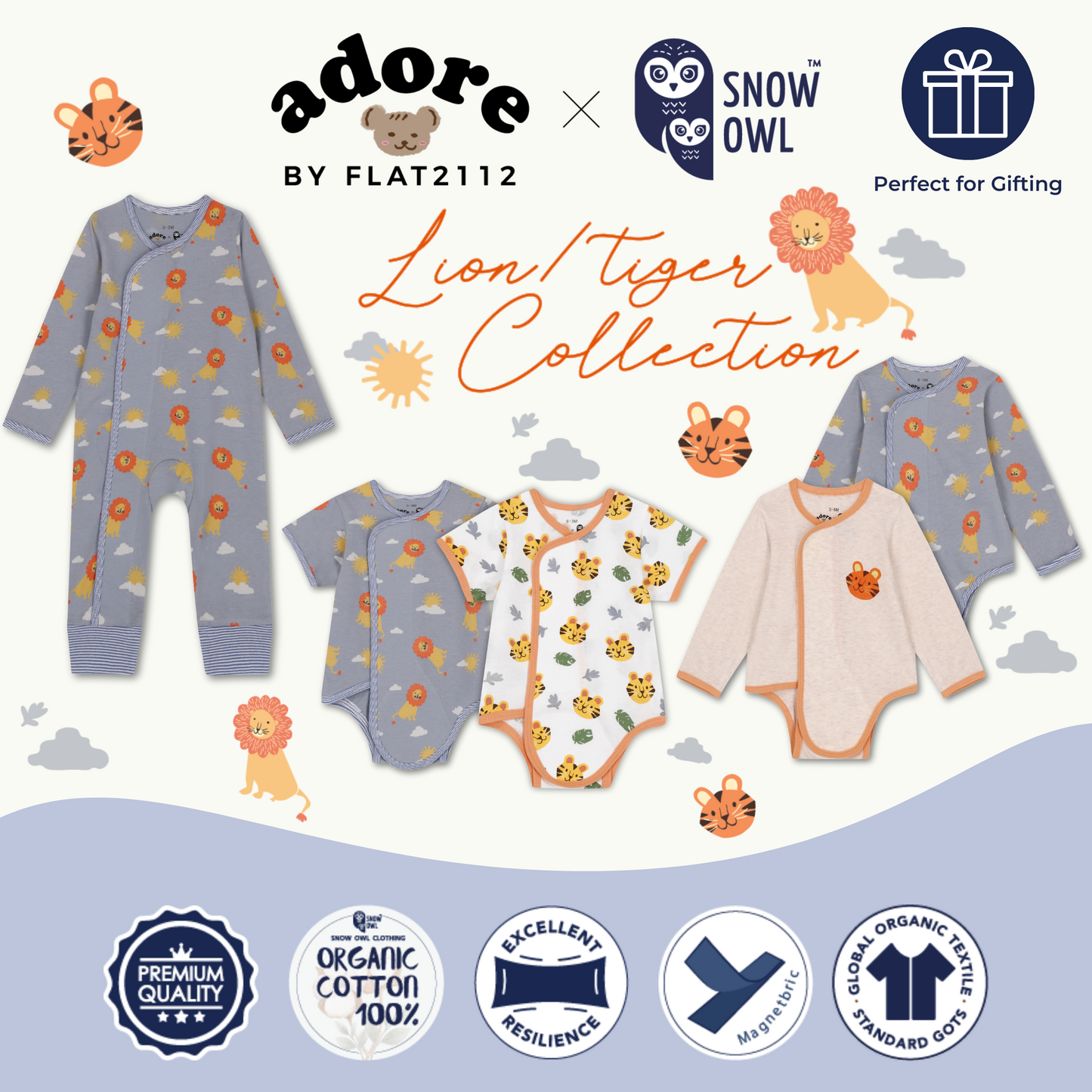 Adore x Snow Owl Long Sleeve Romper - Tiger Beige 0-3 M