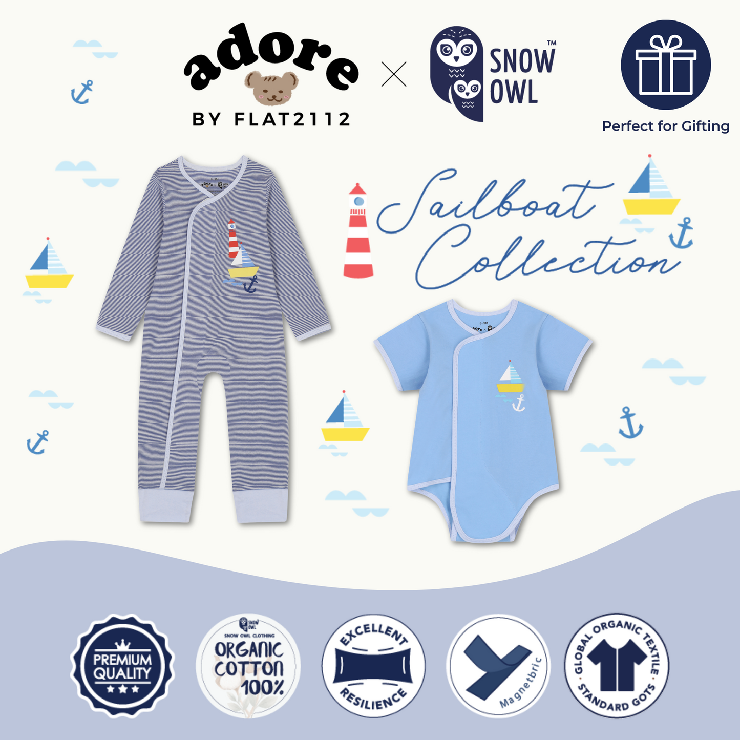 Adore x Snow Owl Body Suit - Boat Blue 0-3 M