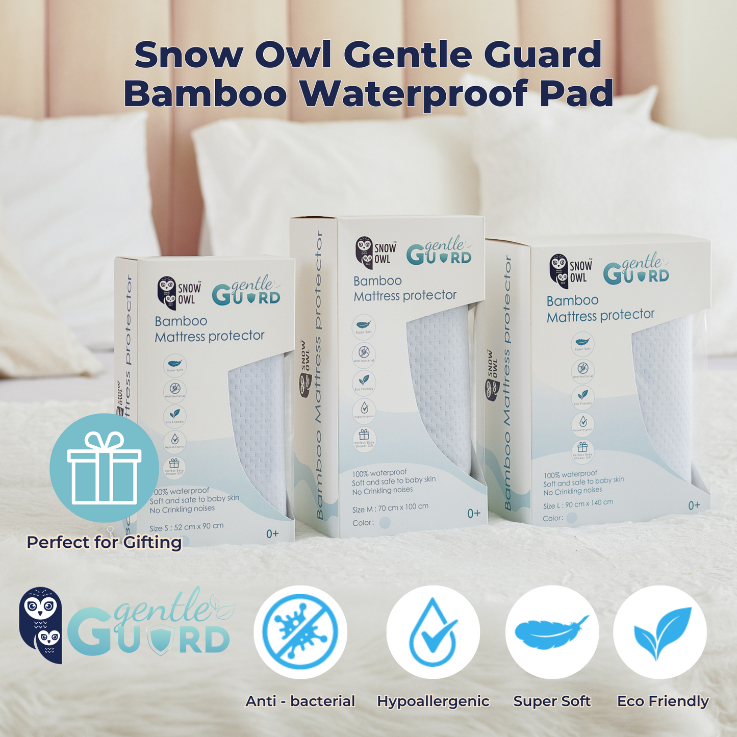 Snow Owl Gentle Guard Bamboo Waterproof Mattress Pad - Medium Blue