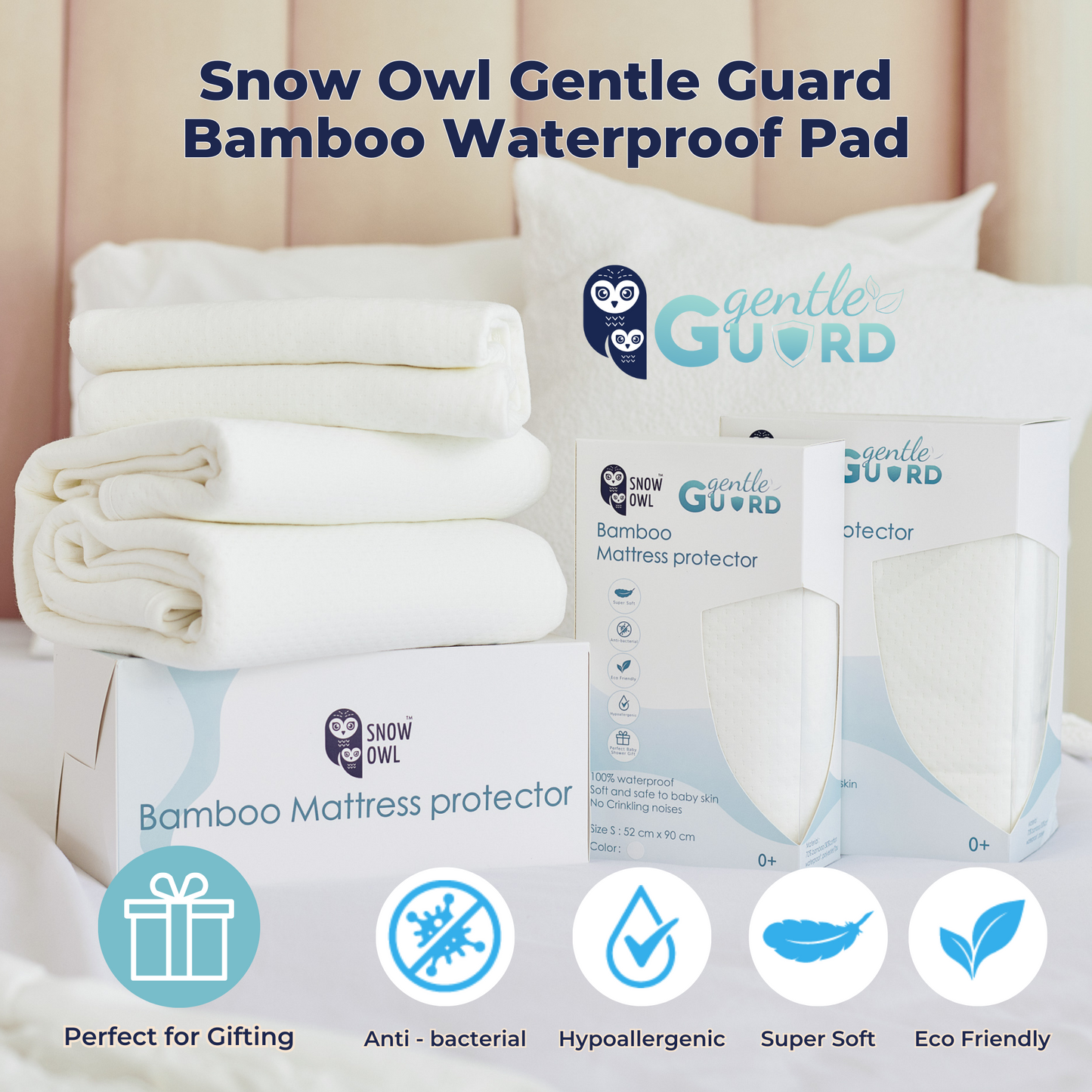 Snow Owl Gentle Guard Bamboo Waterproof Mattress Pad - Large White
