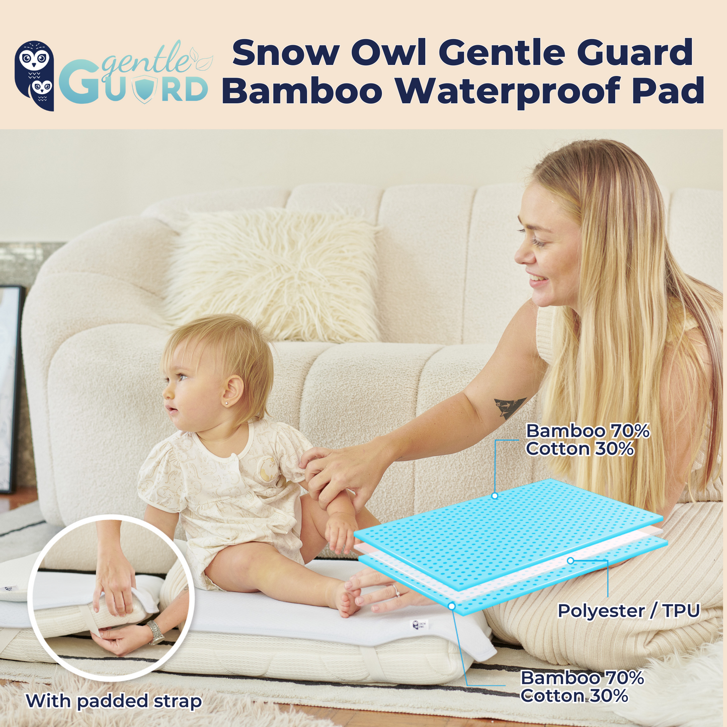 Snow Owl Gentle Guard Bamboo Waterproof Mattress Pad - Small Blue