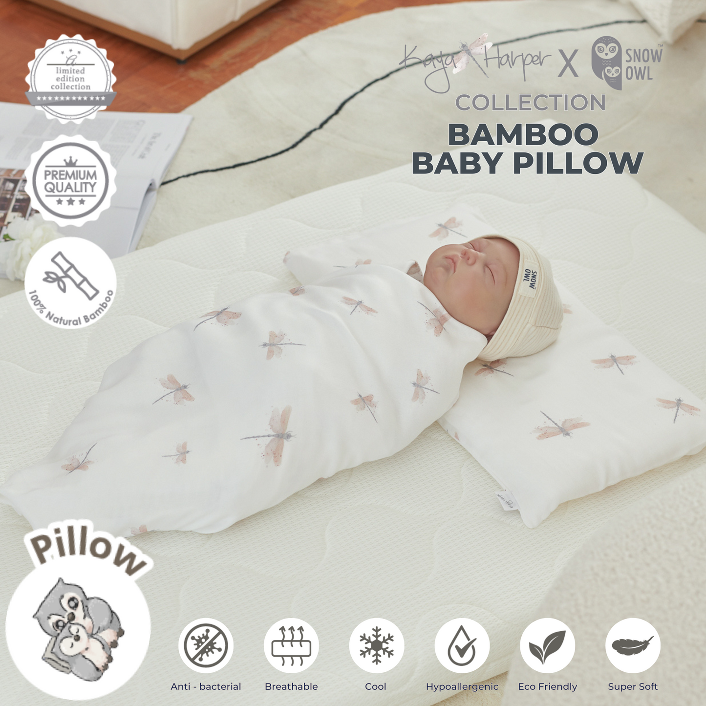 Snow Owl Bamboo Baby Pillow Kaya Harper - Dragon Fly