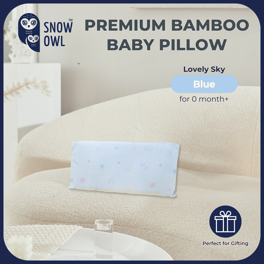 Snow Owl Bamboo Baby Pillow - Lovely Sky Blue