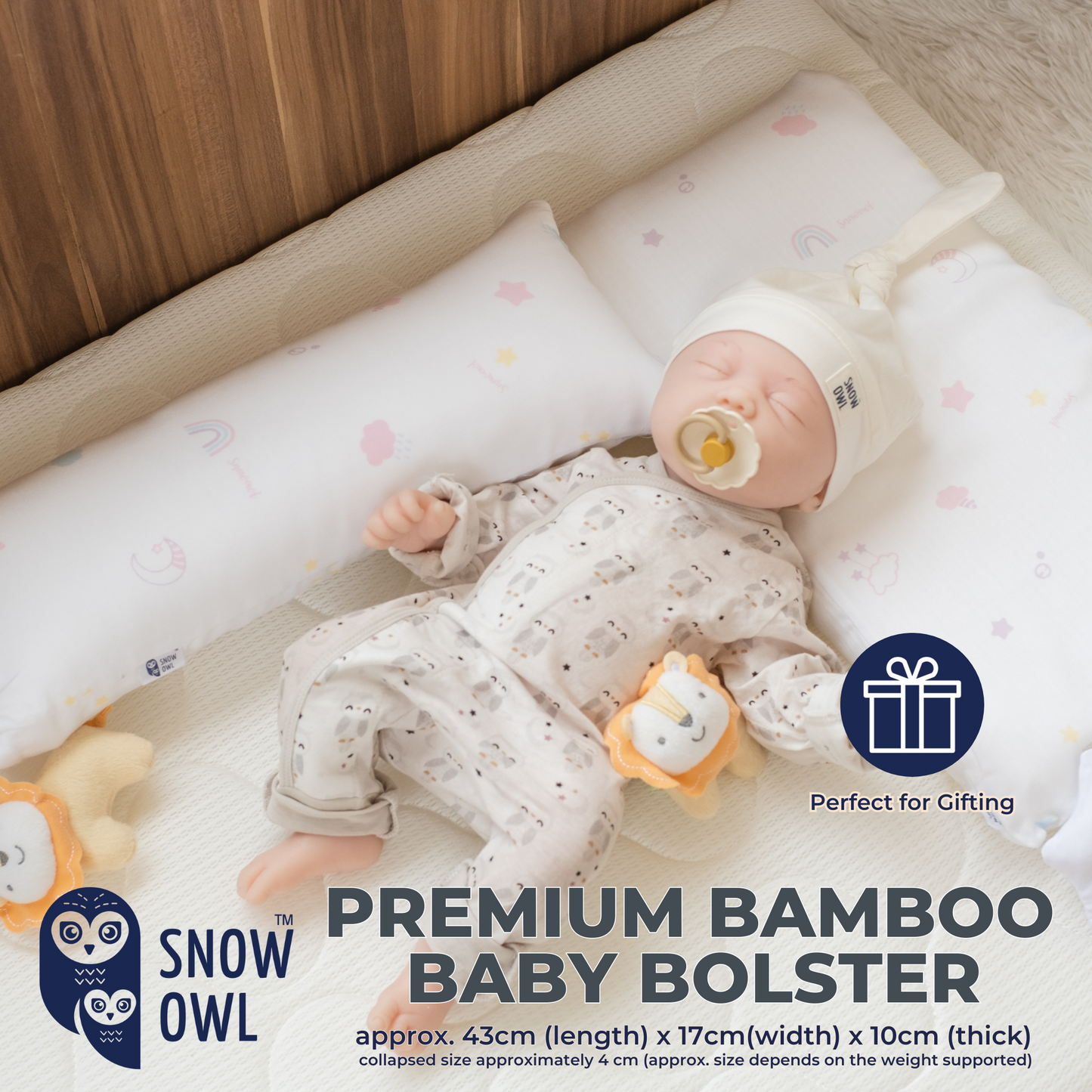 Snow Owl Bamboo Baby Bolster- Lovely Sky Pink