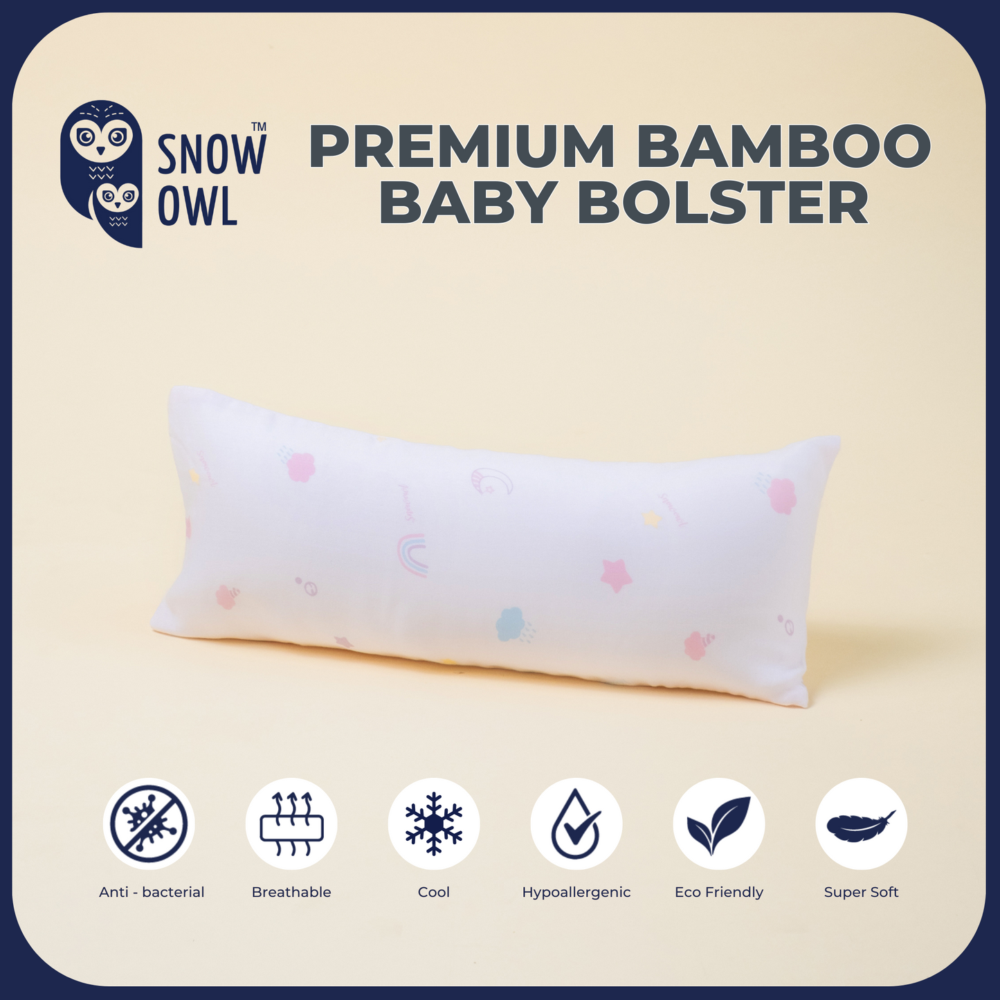 Snow Owl Bamboo Baby Bolster- Lovely Sky Pink