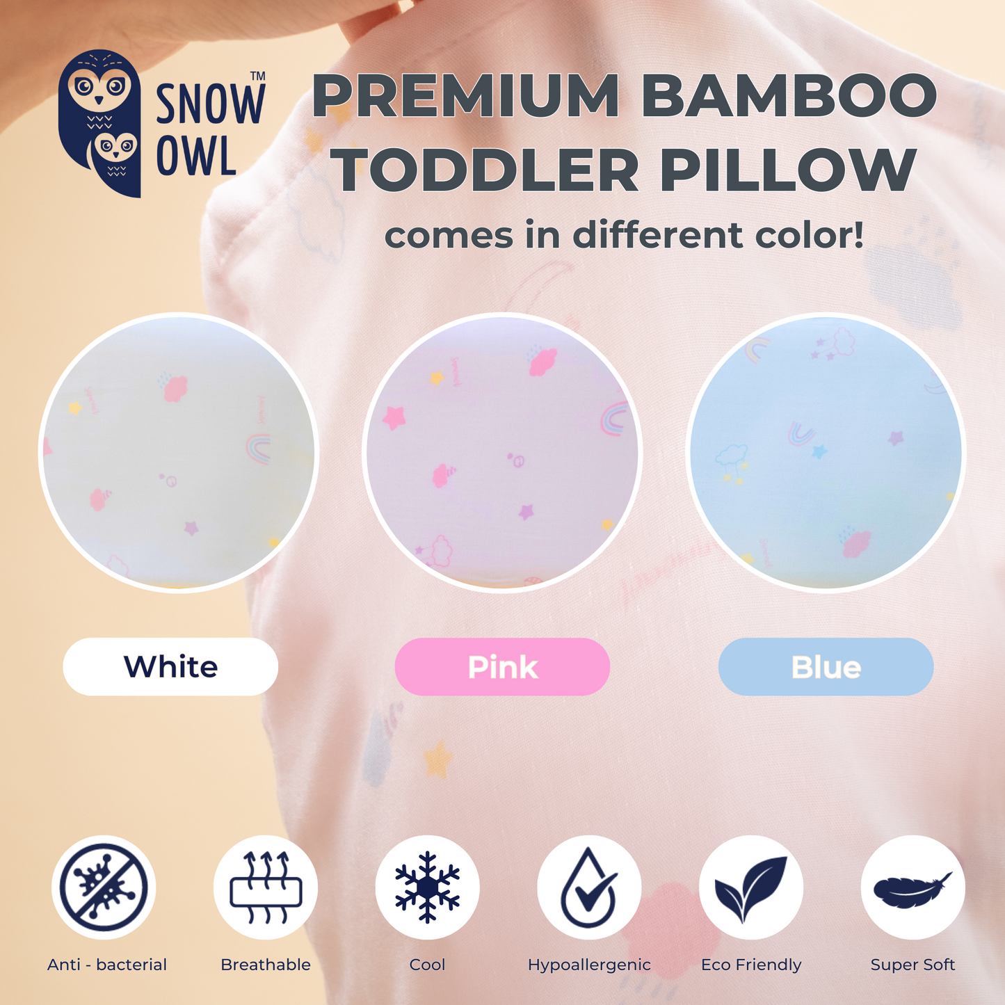 SNOW OWL BAMBOO Toddler Pillow - Lovely Sky White