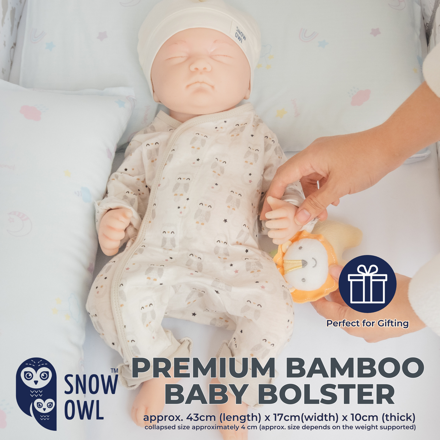 Snow Owl Bamboo Baby Bolster- Lovely Sky White