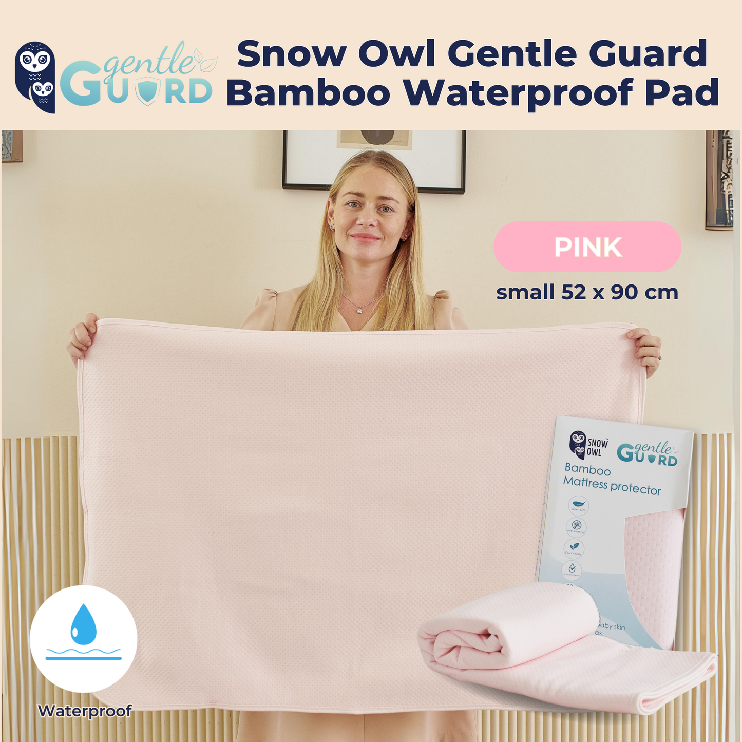 Snow Owl Gentle Guard Bamboo Waterproof Mattress Pad - Small Pink
