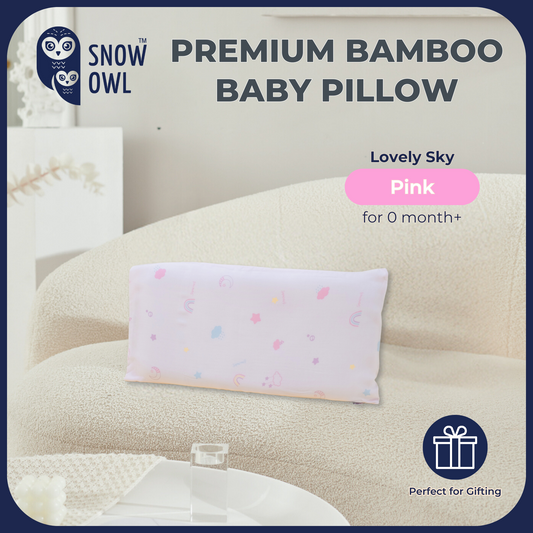 Snow Owl Bamboo Baby Pillow - Lovely Sky Pink