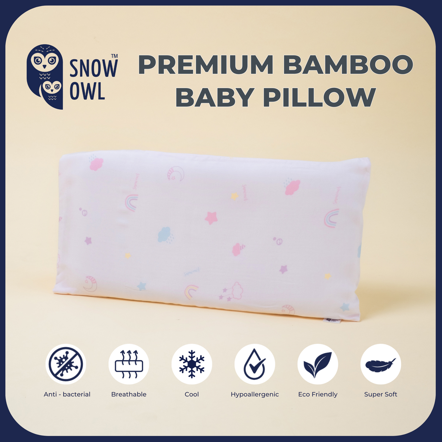 Snow Owl Bamboo Baby Pillow - Lovely Sky Pink