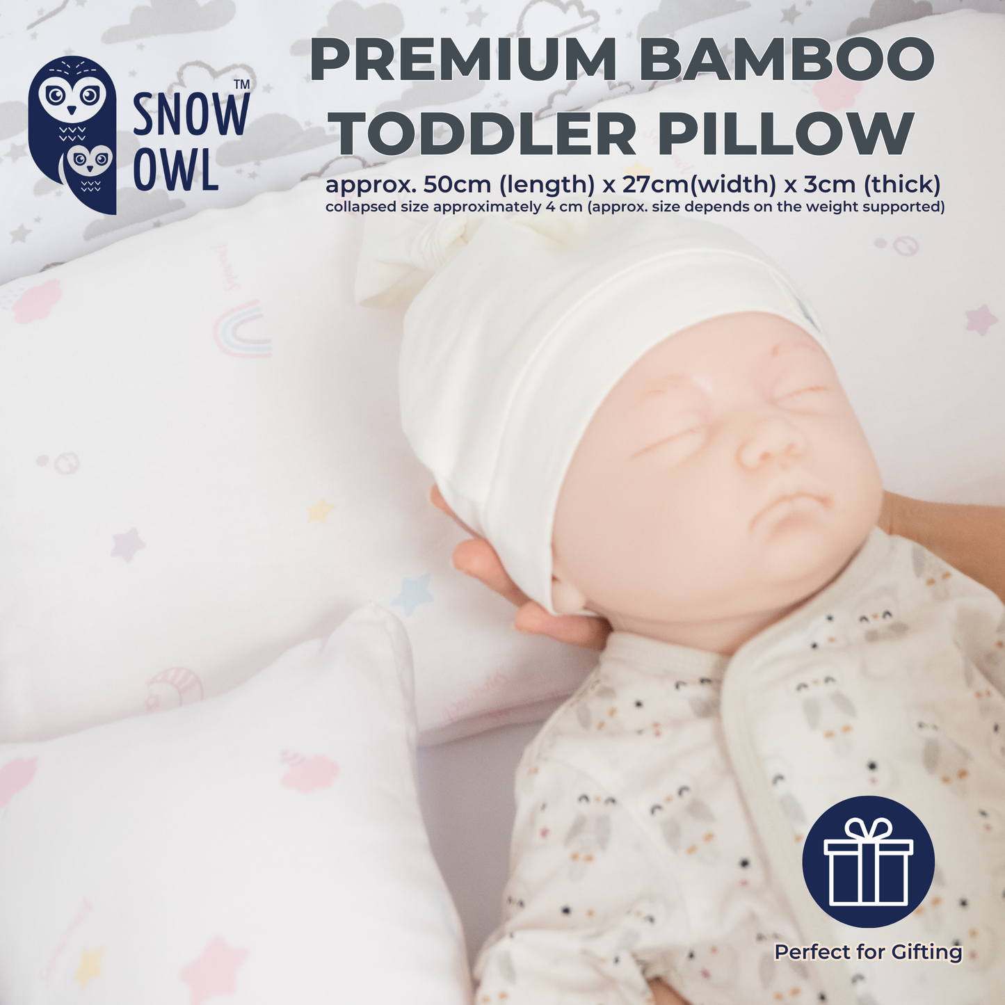 SNOW OWL BAMBOO Toddler Pillow - Lovely Sky Pink