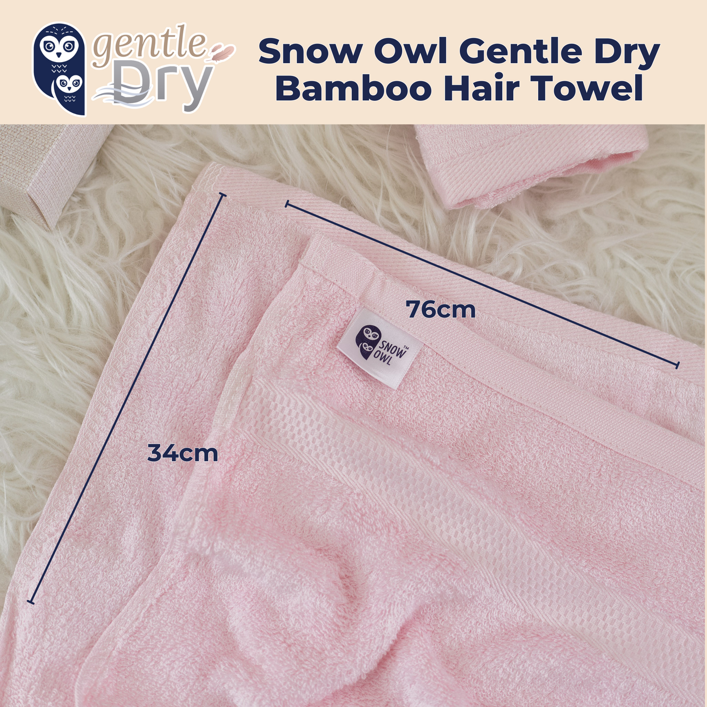 Snow Owl Gentle Dry Bamboo Hair Towel - Pink