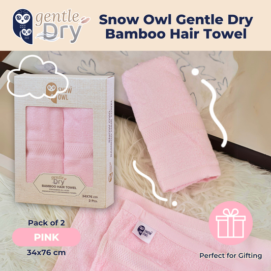 Snow Owl Gentle Dry Bamboo Hair Towel - Pink