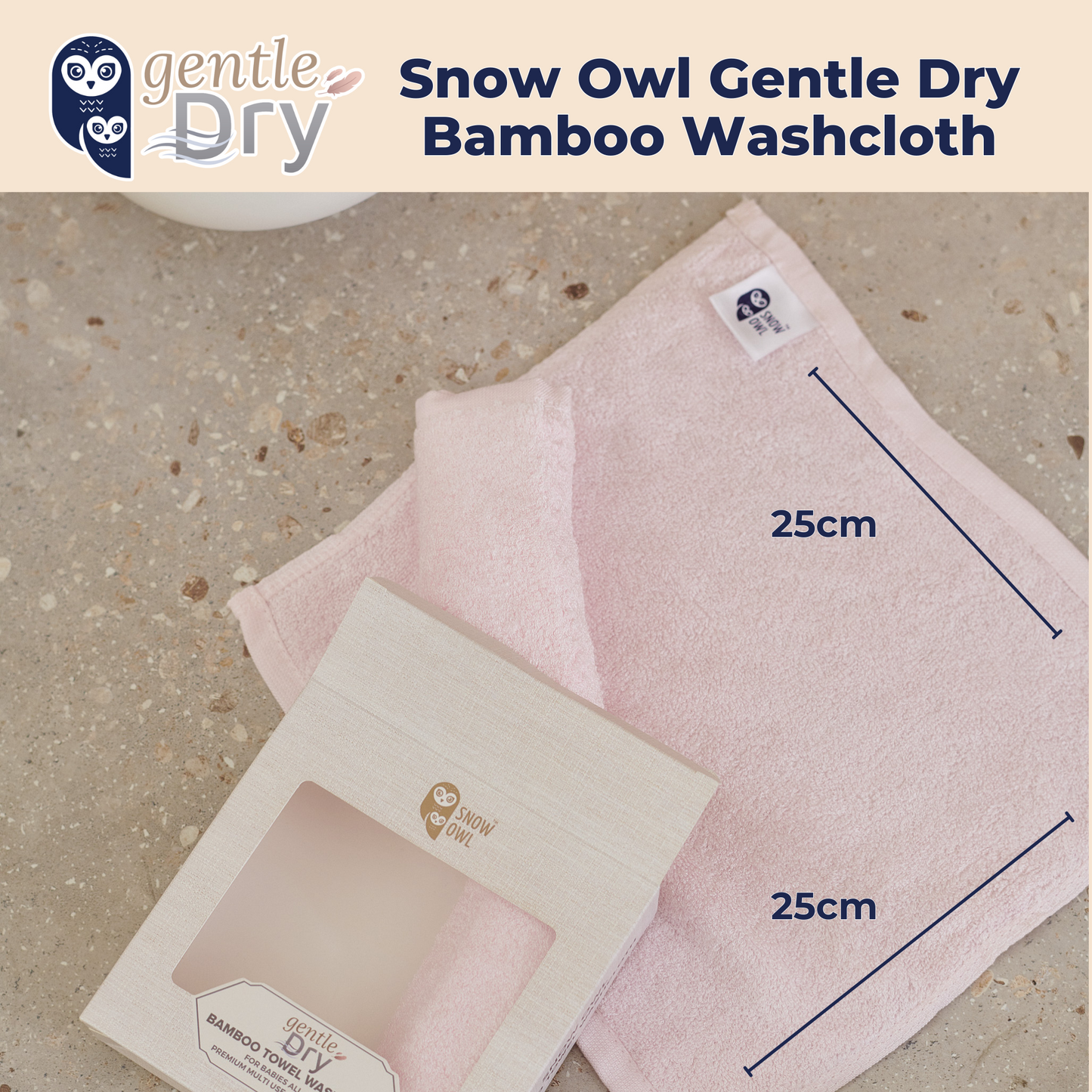 Snow Owl Gentle Dry Bamboo Washcloth - Pink (Pack of 3)