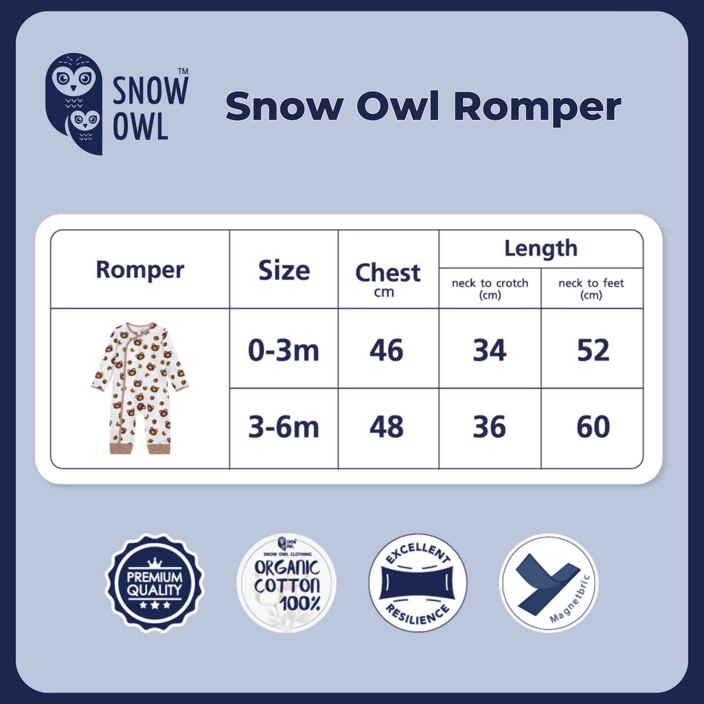 Snow Owl Romper - White Tiger 3-6 M