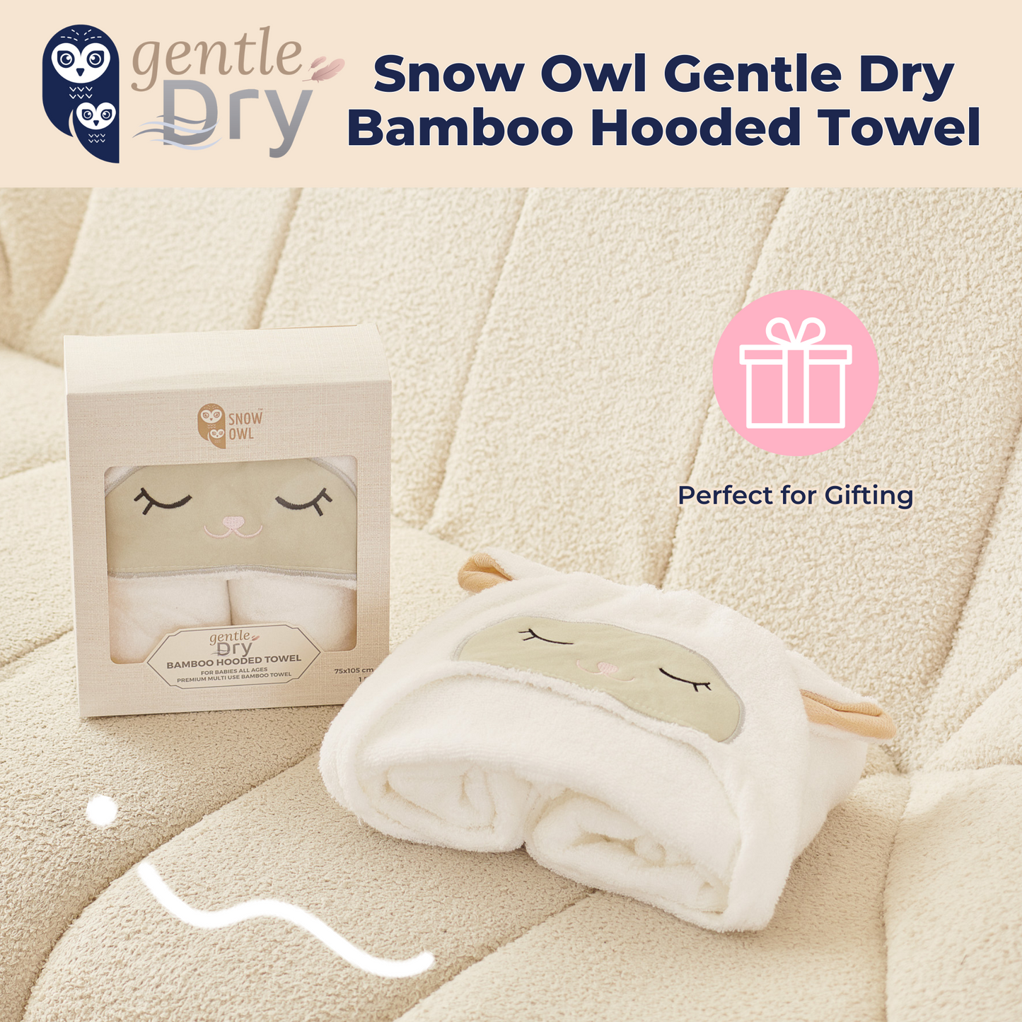 Snow Owl Gentle Dry Bamboo Hooded Towel - Sheep