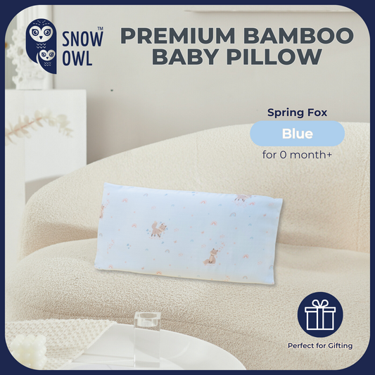 Snow Owl Bamboo Baby Pillow - Spring Fox Blue