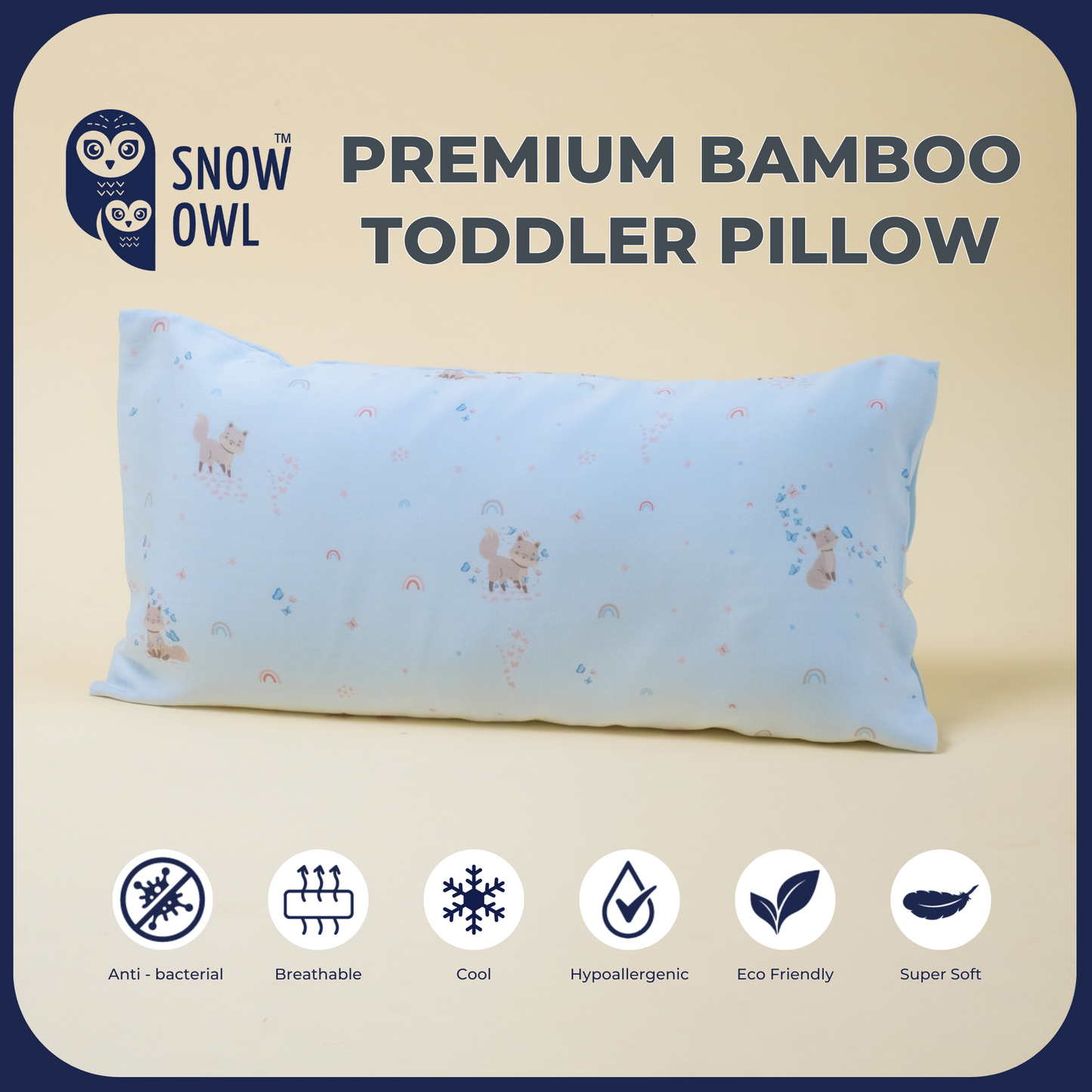 SNOW OWL BAMBOO Toddler Pillow - Spring Fox Blue