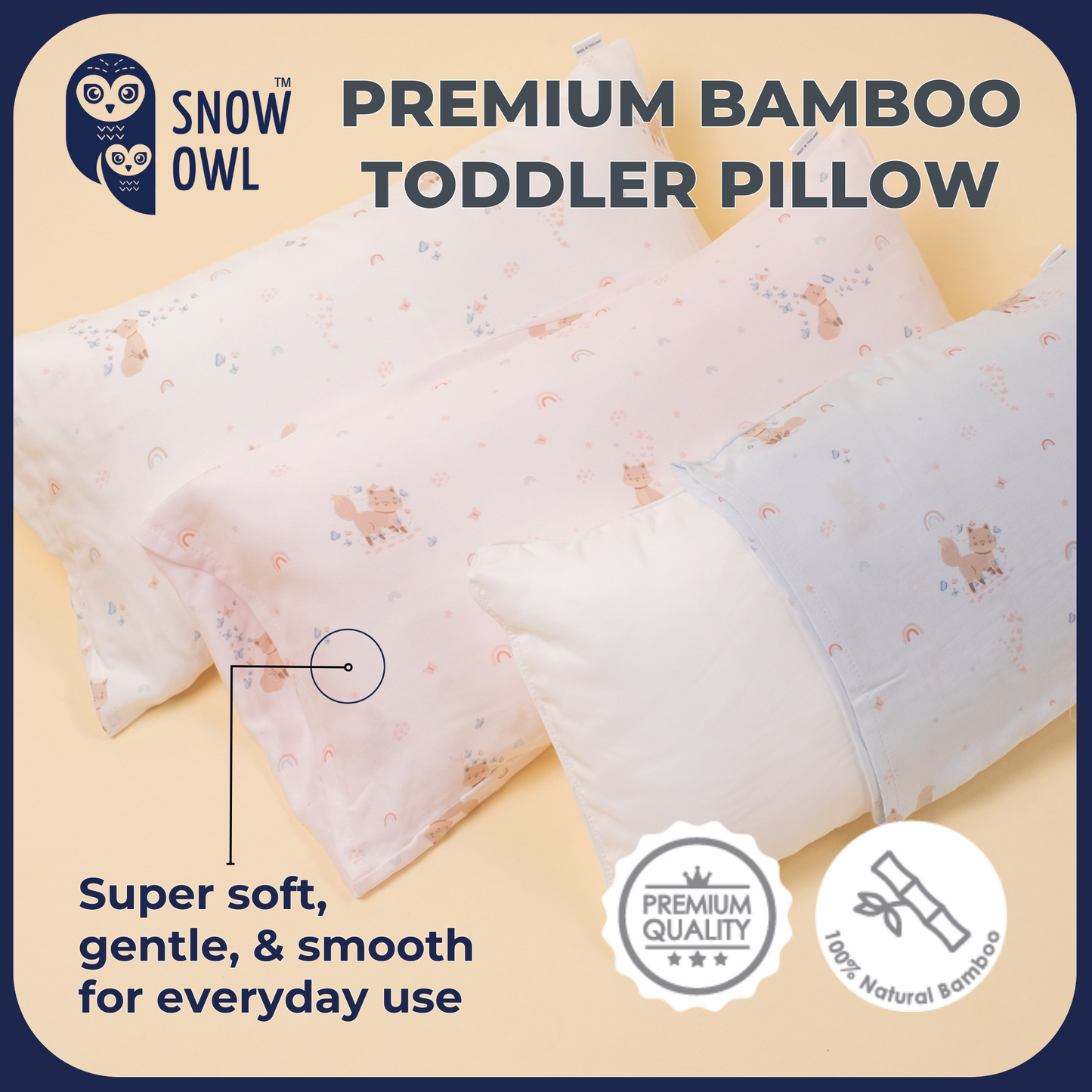 SNOW OWL BAMBOO Toddler Pillow - Spring Fox Blue
