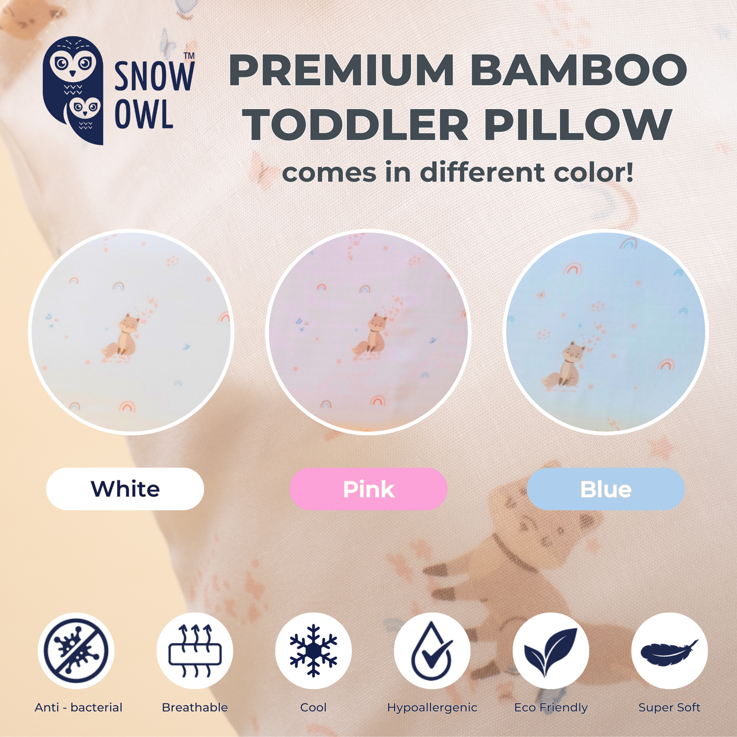 SNOW OWL BAMBOO Toddler Pillow - Spring Fox Blue