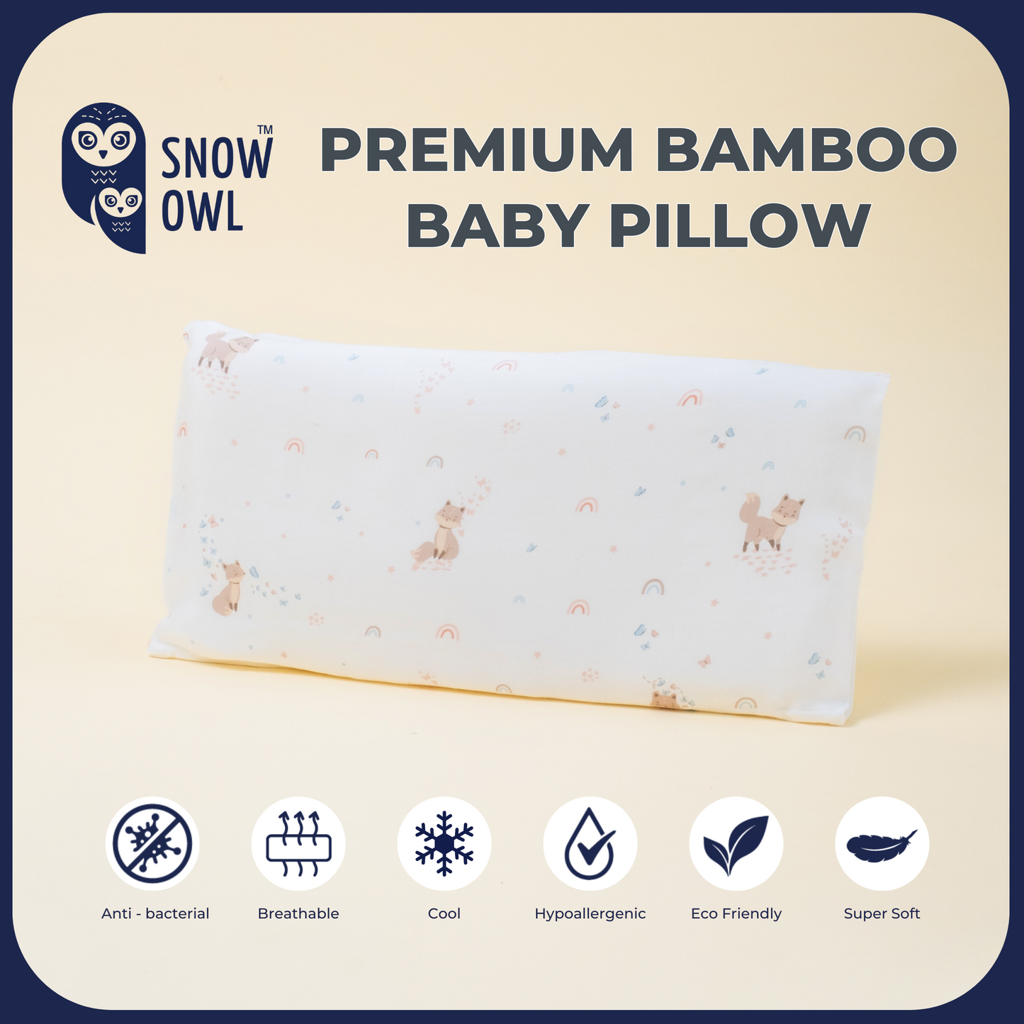 Snow Owl Bamboo Baby Pillow - Spring Fox White