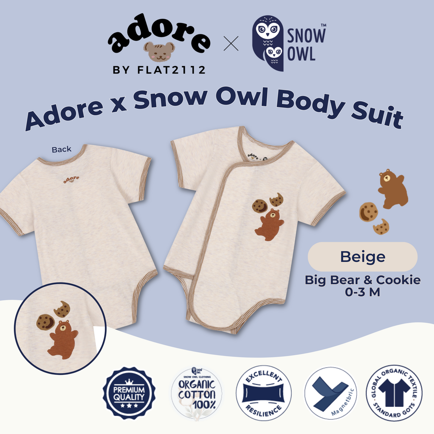 Adore x Snow Owl Body Suit - Big Bear & Cookie Beige 0-3 M