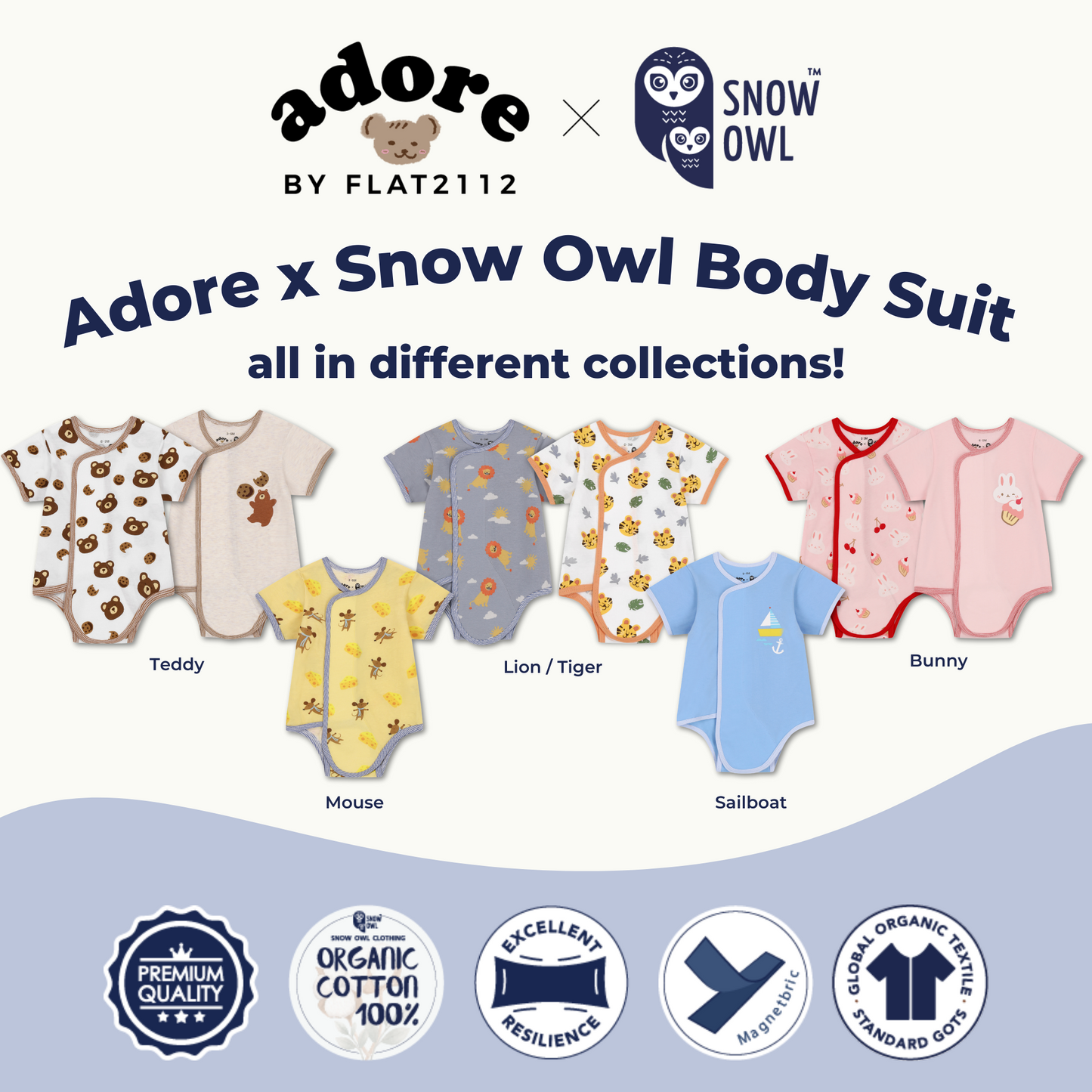 Adore x Snow Owl Body Suit - Boat Blue 0-3 M