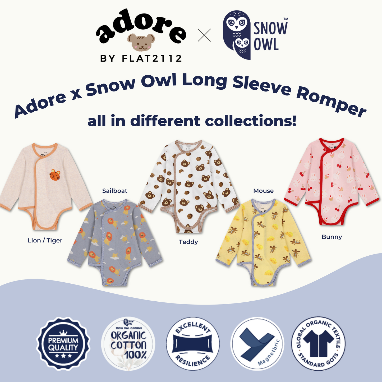 Adore x Snow Owl Long Sleeve Romper - Mini Bear & Cookie Beige 3-6 M