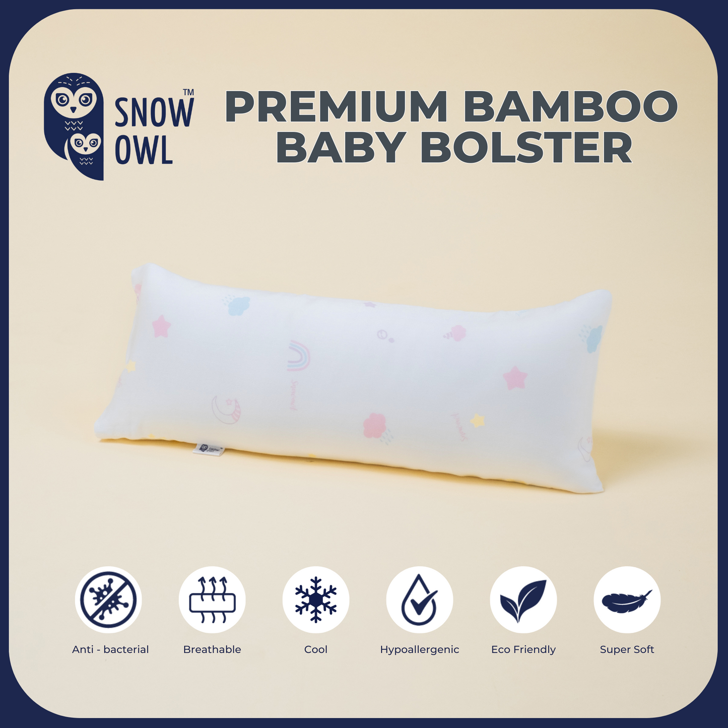 Snow Owl Bamboo Baby Bolster- Lovely Sky White