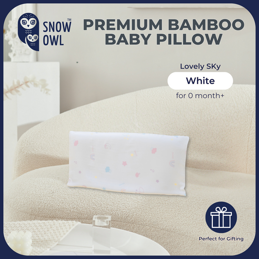 Snow Owl Bamboo Baby Pillow - Lovely Sky White