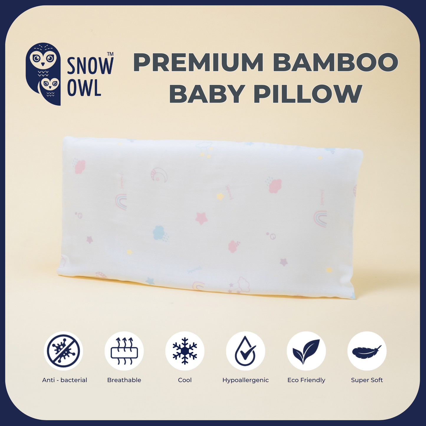 Snow Owl Bamboo Baby Pillow - Lovely Sky White